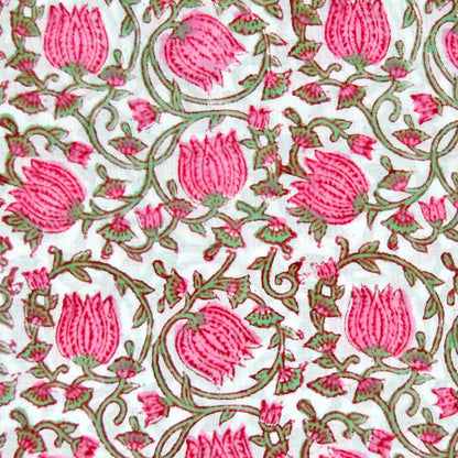 Hand Block Print Floral Running Fabric 