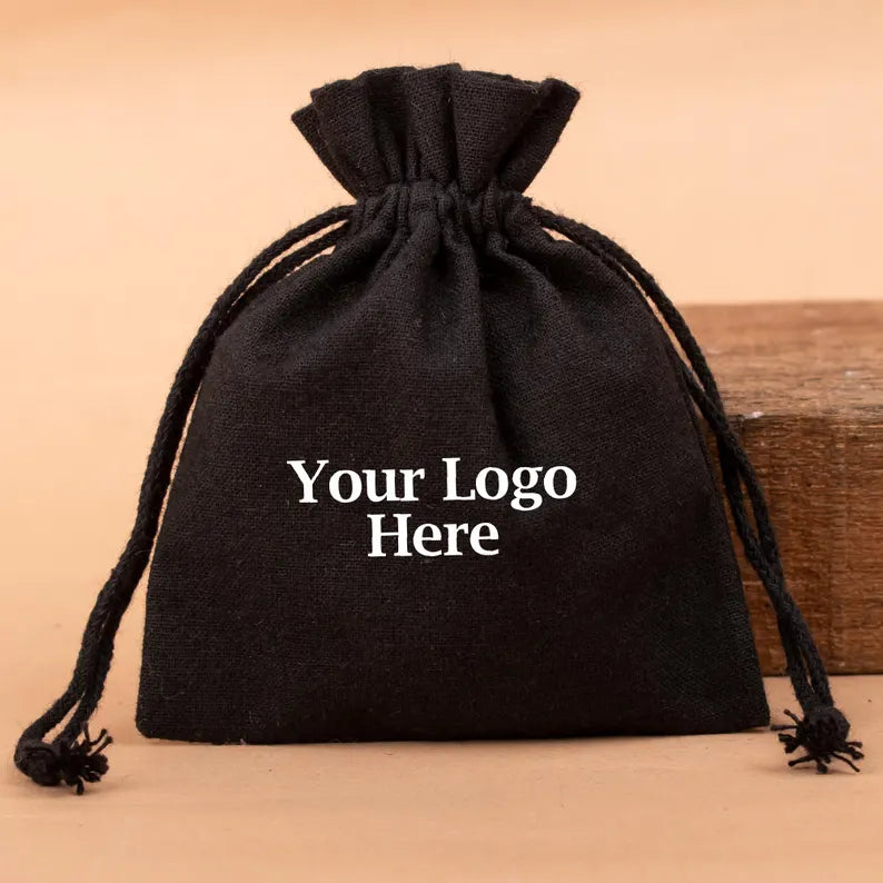 100 Black Custom Jewelry Packaging: Personalized Drawstring Cotton Pouches for Gifts