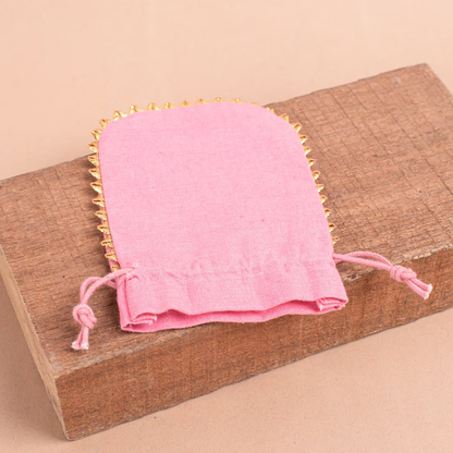 100 Elegant Rose Pink Designer Pouch Adorned with Shimmering Gold Lace