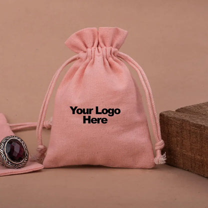 100 Personalized Drawstring Jewelry Bags/Pouches, Custom Drawstrnig Jewelry Pouch With Logo Printed Options, Eco-Friendly Cotton Bag