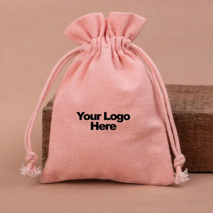 100 Personalized Drawstring Jewelry Bags/Pouches, Custom Drawstrnig Jewelry Pouch With Logo Printed Options, Eco-Friendly Cotton Bag