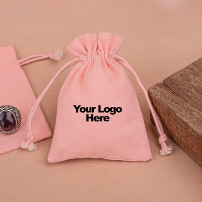 100 Personalized Drawstring Jewelry Bags/Pouches, Custom Drawstrnig Jewelry Pouch With Logo Printed Options, Eco-Friendly Cotton Bag