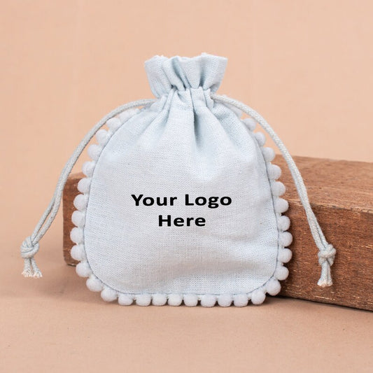 100 Personalized Logo Drawstring Bag Custom Bagging Bag Jewelry Pouch Necklace Bag Skin Care Product Pouch Round Pompom Cotton Jewelry Pouch