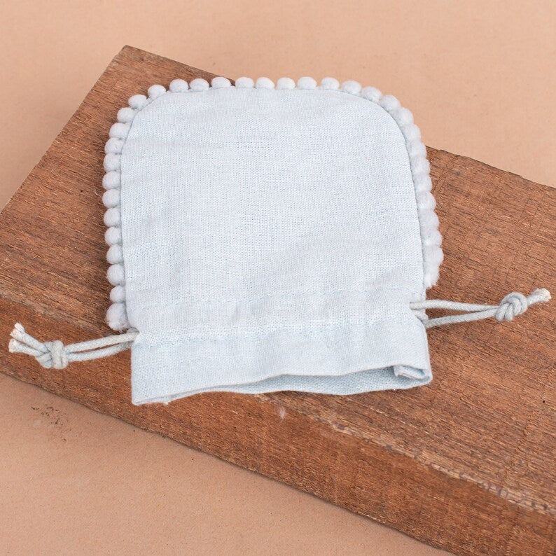 100 Classic White Designer Pouch: Trimmed with Delicate Pom Poms