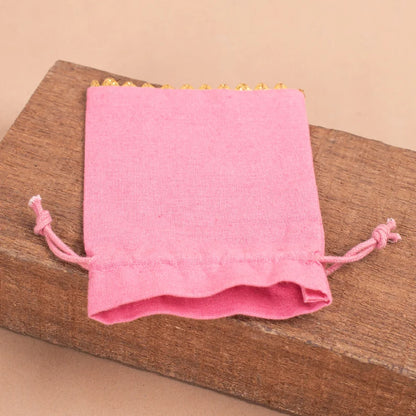 100 Sweet Rose Pink Designer Pouch Adorned with crisp Gold Lace