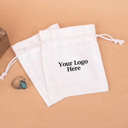 100 White Custom Bag Brand Packaging: Personalized Drawstring Cotton Pouches for Gifts