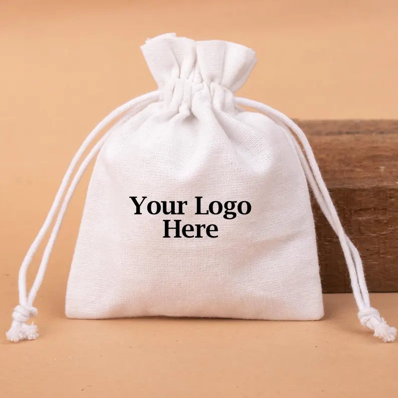 100 White Custom Bag Brand Packaging: Personalized Drawstring Cotton Pouches for Gifts