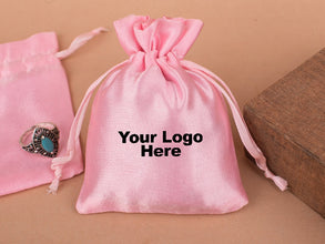 Personalized Pink Satin Drawstring Pouches & Bags For Jewelry Packaging With Custom Logo