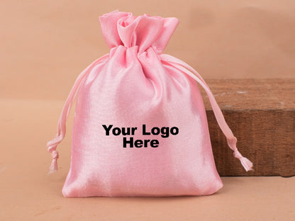 Personalized Pink Satin Drawstring Pouches & Bags For Jewelry Packaging With Custom Logo