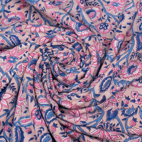 Flower Pattern Hand Block Printed Cotton Fabric