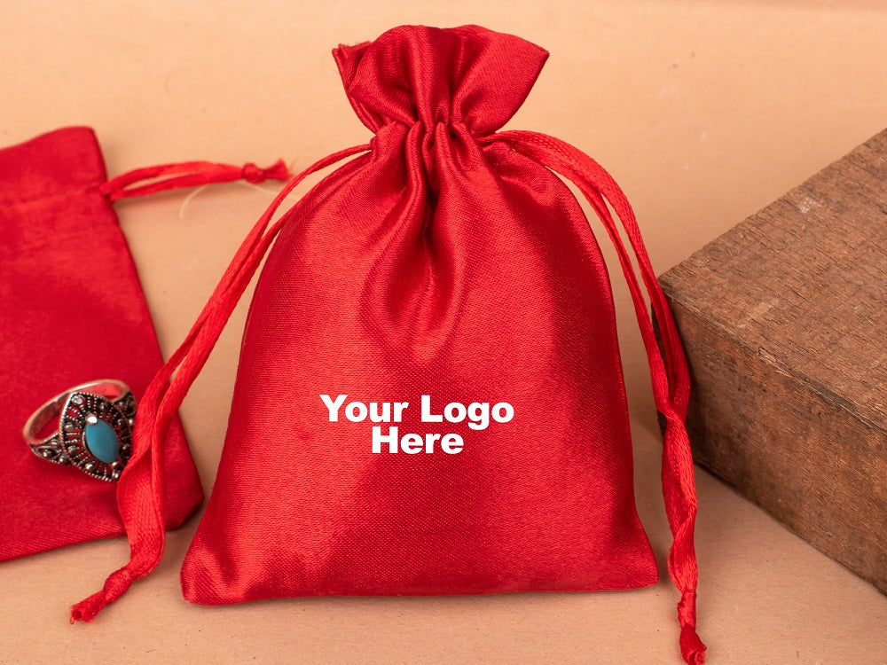 Custom Satin Drawstring Pouches & Bags For Jewelry Packaging With Custom Logo, Gift Packaging Bags