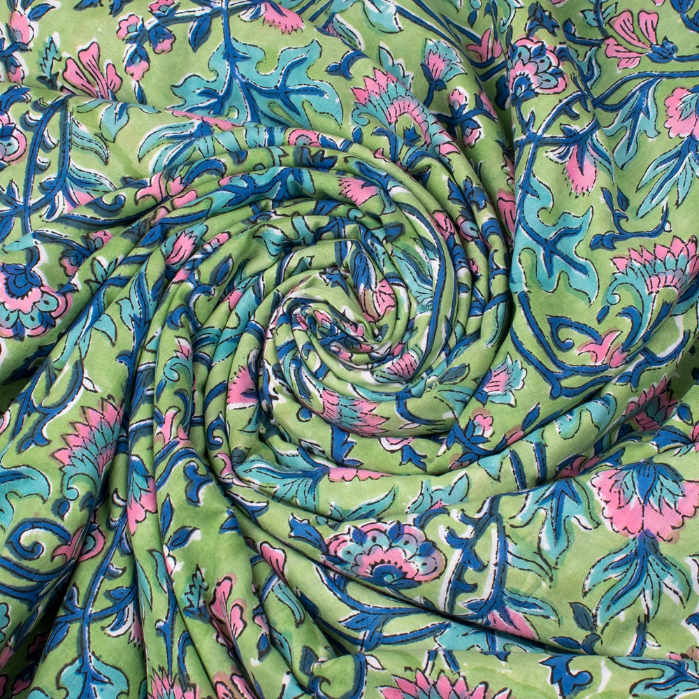 Sanganeri Handmade Multi Color Cotton Block Printed Fabric