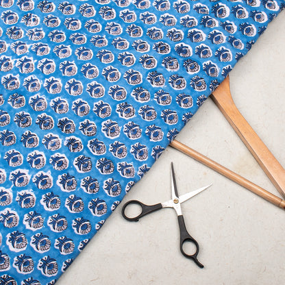 Multi Floral Indigo Blue Hand Block Printed Cotton Fabric