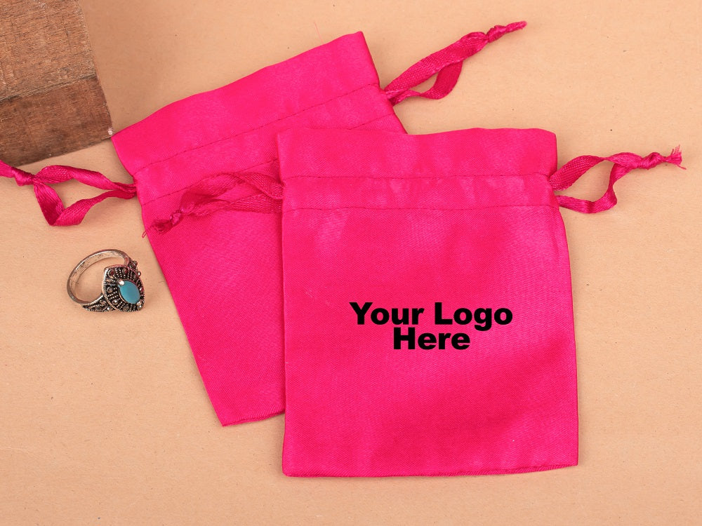 Personalized Satin Drawstring Pouches & Bags for Jewelry Packaging with Custom Logo Printed