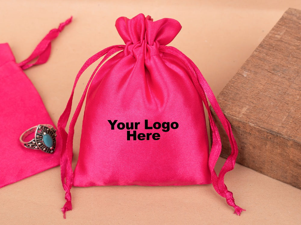 Personalized Satin Drawstring Pouches & Bags for Jewelry Packaging with Custom Logo Printed