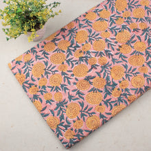 Flower Pattern Pale Chestnut Hand Block Printed Cotton Fabric