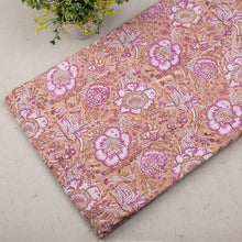 Multi Floral Pattern Pastel Pink Hand Block Printed Cotton Fabric