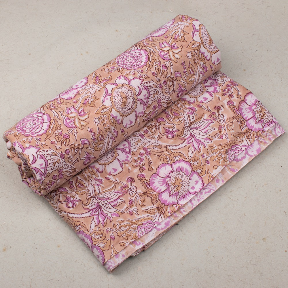 Multi Floral Pattern Pastel Pink Hand Block Printed Cotton Fabric