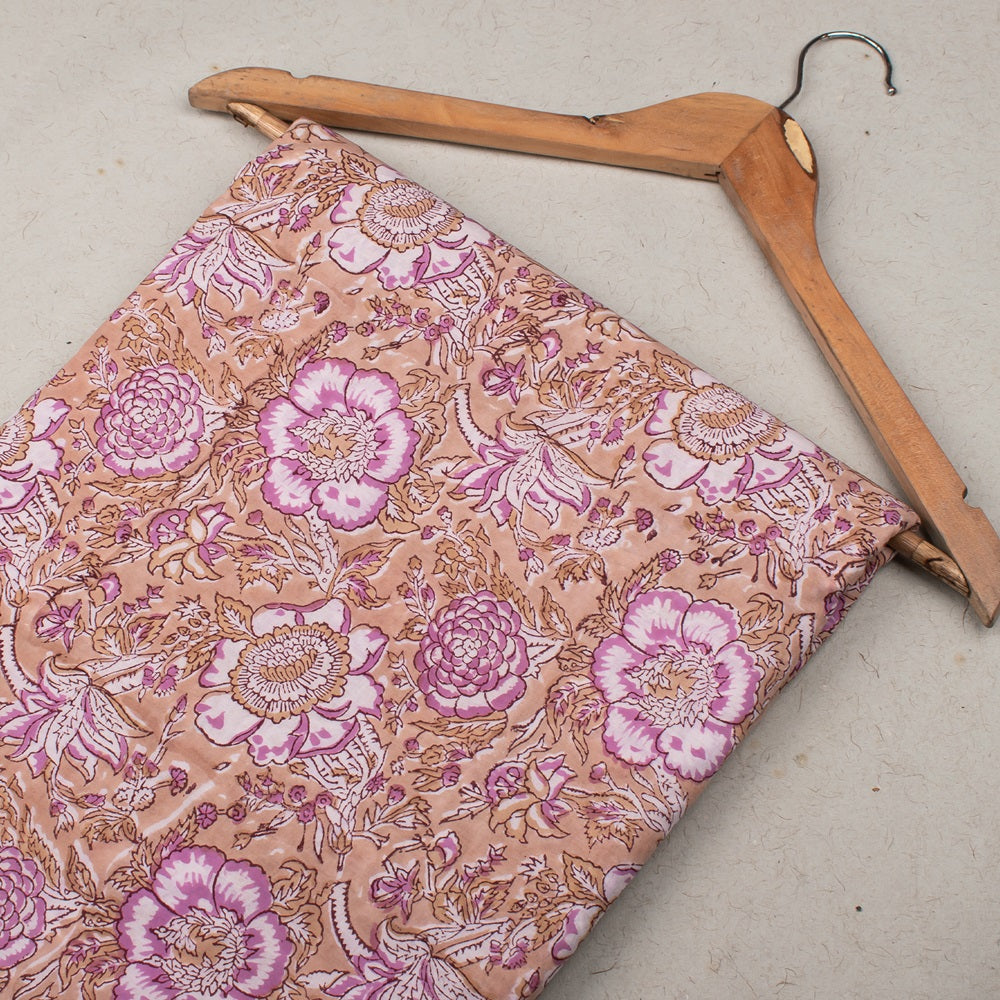 Multi Floral Pattern Pastel Pink Hand Block Printed Cotton Fabric