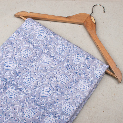 Flower Pattern Lavender Hand Block Printed Cotton Fabric