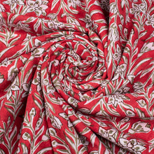 Red Multi Floral Hand Block Printed Fabric Dress Material