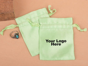 Personalized Green Satin Drawstring Pouches & Bags With Custom Logo, Gift Packaging Bags