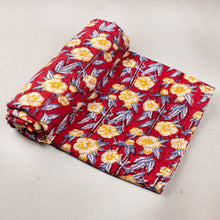 Flower Pattern Red Handmade Block Print Cotton Fabric