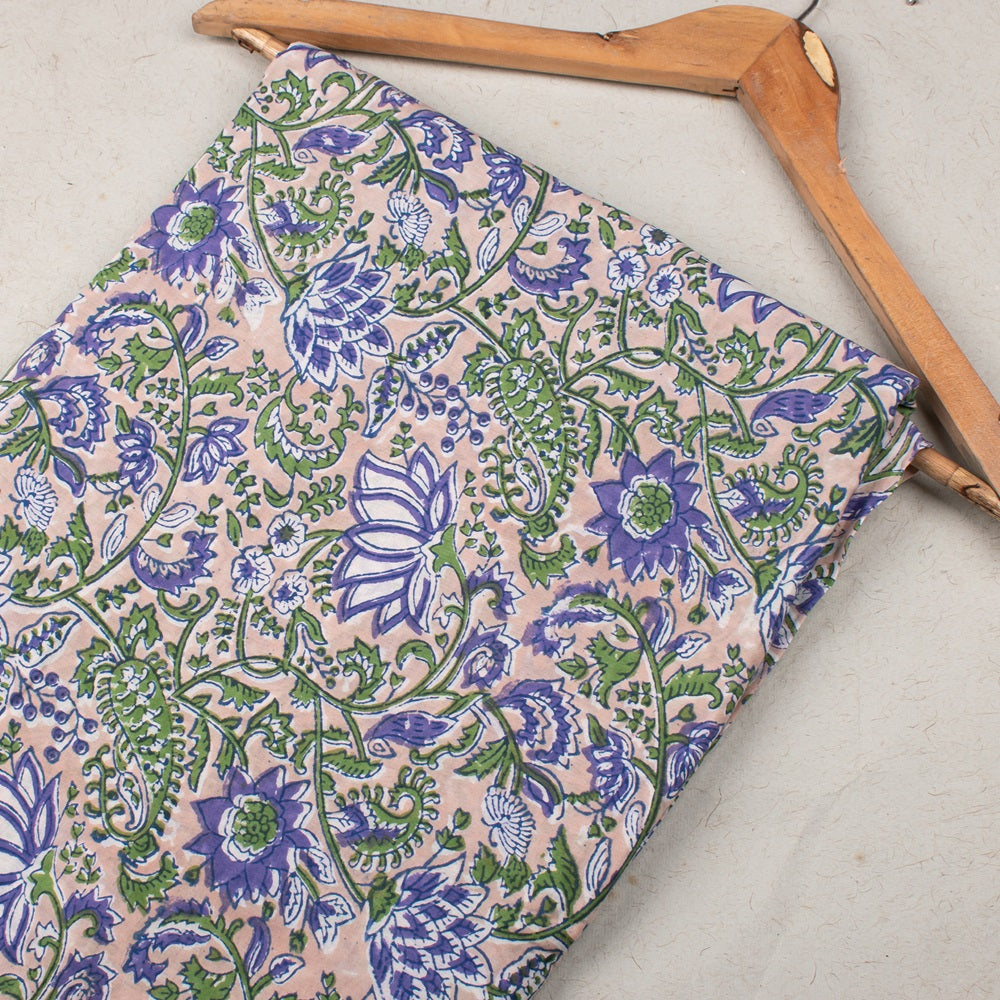 Hand Block Printed Cotton Flower Pattern Fabric Dress Material