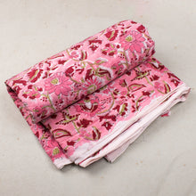 Hand Block Printed Cotton Multi Floral Pink Fabric Dress Material