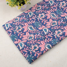 Hand Block Printed Cotton Multi Floral Pattern Blue Fabric Dress Material