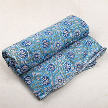 Multi Floral Sky Blue Hand Block Printed Cotton Fabric