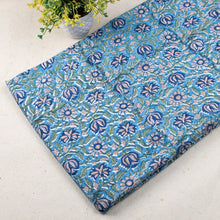 Multi Floral Sky Blue Hand Block Printed Cotton Fabric