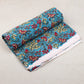 Hand Block Printed Cotton Flower Pattern Light Blue Fabric