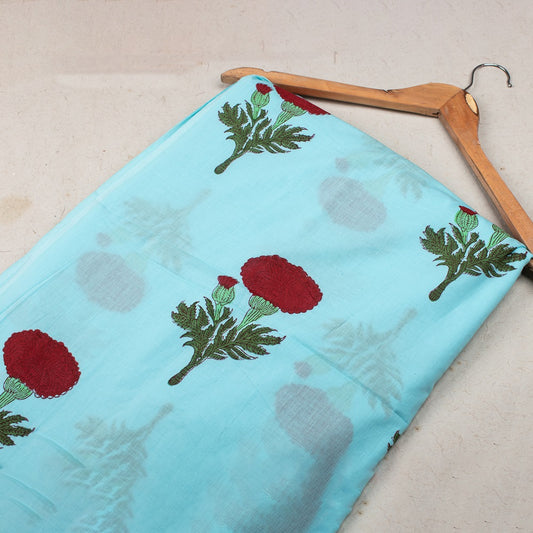 Hand Block Printed Cotton Multi Floral Pattern Blue Fabric