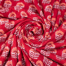 Hand Block Printed Cotton Multi Floral Red Fabric