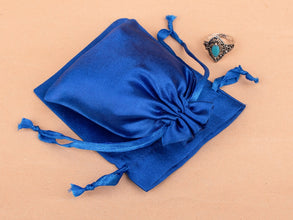 Personalized Blue Satin Drawstring Pouches & Bags For Jewelry Packaging With Custom Logo, Gift Packaging Bags