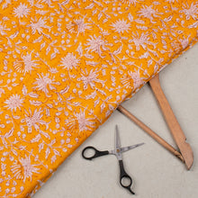 Multi Floral Orange Hand Block Printed Cotton Fabric