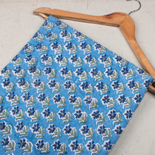 Handmade Block Printed Cotton Multi Floral Azure Blue Fabric