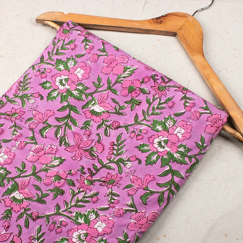 Hand Block Printed Cotton Multi Floral Light Pink Fabric