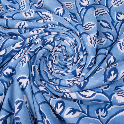 Multi Floral Vista Blue Hand Block Printed Cotton Fabric