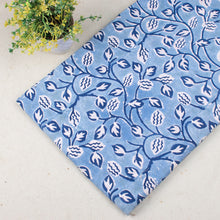 Multi Floral Vista Blue Hand Block Printed Cotton Fabric