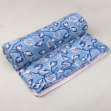 Multi Floral Vista Blue Hand Block Printed Cotton Fabric