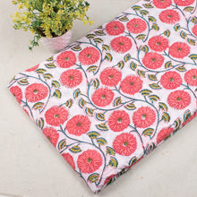 Hand Block Printed Cotton Flower Pattern Gray Fabric