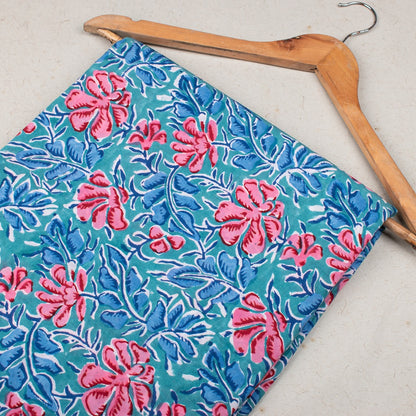 Multi Floral Blue Hand Block Printed Cotton Fabric