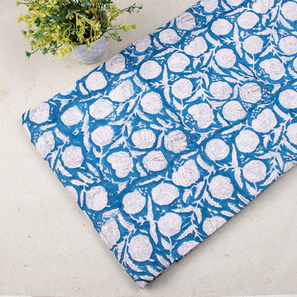 Multi Floral Sky Blue Handmade Block Printed Cotton Fabric