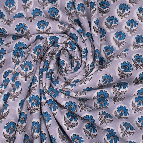 Flower Pattern Hand Block Printed Cotton Fabric Dress Material