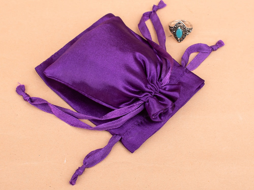 Personalized Drawstring Violet Satin Pouches for Jewelry Packaging with Custom Logo Printed