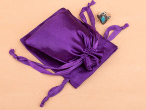 Personalized Drawstring Violet Satin Pouches for Jewelry Packaging with Custom Logo Printed