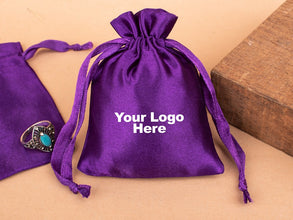 Personalized Drawstring Violet Satin Pouches for Jewelry Packaging with Custom Logo Printed