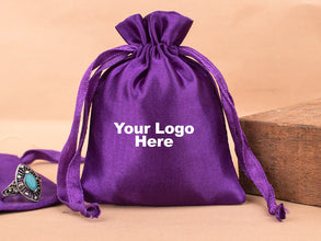 Personalized Drawstring Violet Satin Pouches for Jewelry Packaging with Custom Logo Printed